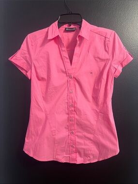 NY&Co Bubblegum Pink Short-Sleeve Silver Button-Down Shirt